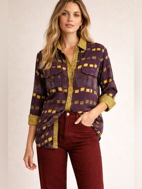 SUNO Button Down Cotton Blouse Made in Kenya Africa Size Medium